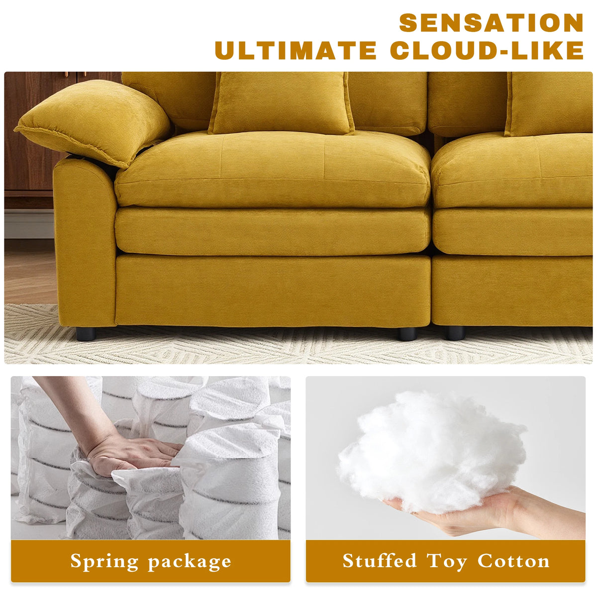 Modular 2‑Seater Living Room Sofa, Chenille Fabric Couch with High‑Density Cotton Filled Cushion, Plush Pillow Armrest for Daily Relaxation
