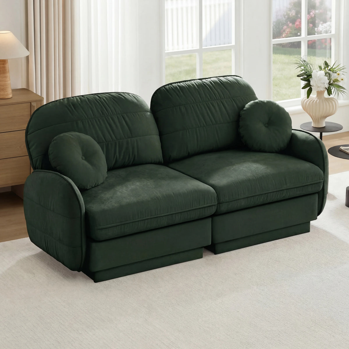 Chenille Loveseat Sofa 2-Seater Cloud Sofa with Round Pillows, Deep Seat Sofa Couch For Living Room