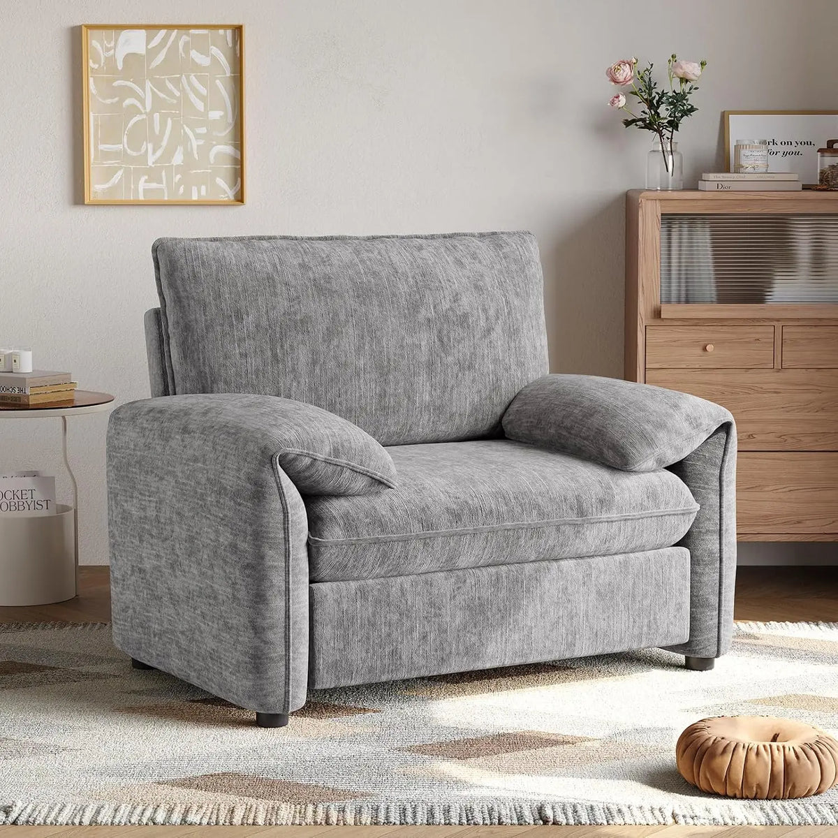 Oversized Plush Chenille Accent Chair - High Back Reading Armchair with Thick Padded Cushion, Modern Living Room Bedroom Lounge Chair