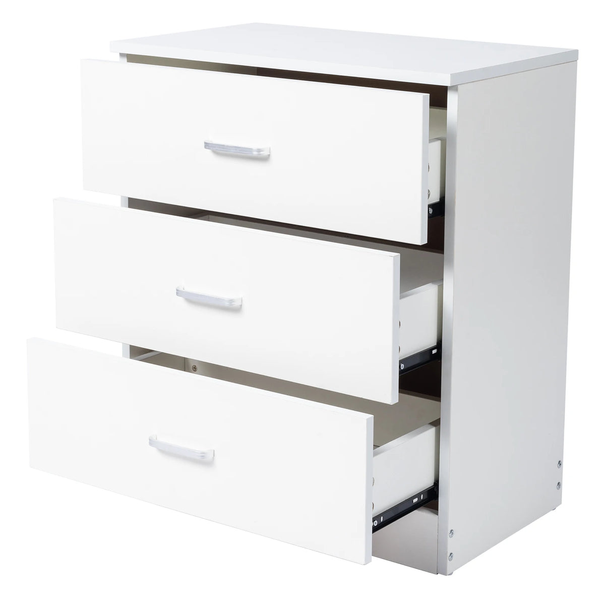White 3‑Drawer Chest of Drawers, Tall Bedroom Dresser Cabinet with Silver Long Pull Handles, Freestanding Storage Drawer Unit for Bedroom Apartment Home Furniture