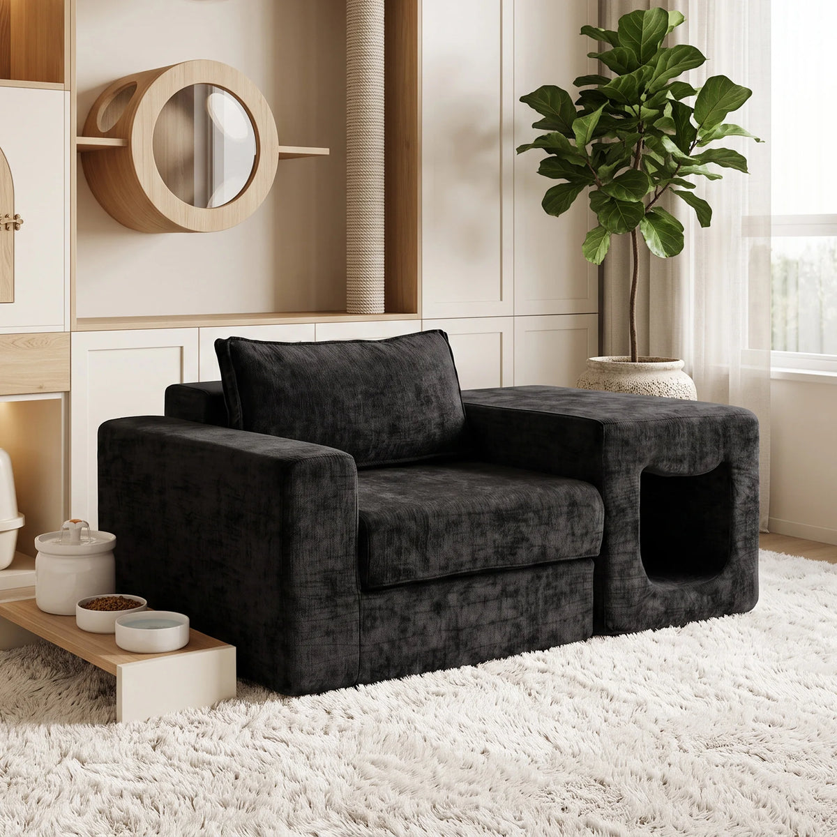 US Local Stock Compressed Modular Chenille Sofa Built‑in Pet Cave No Assembly Pet‑Friendly Couch For Living Room Apartment Small Space
