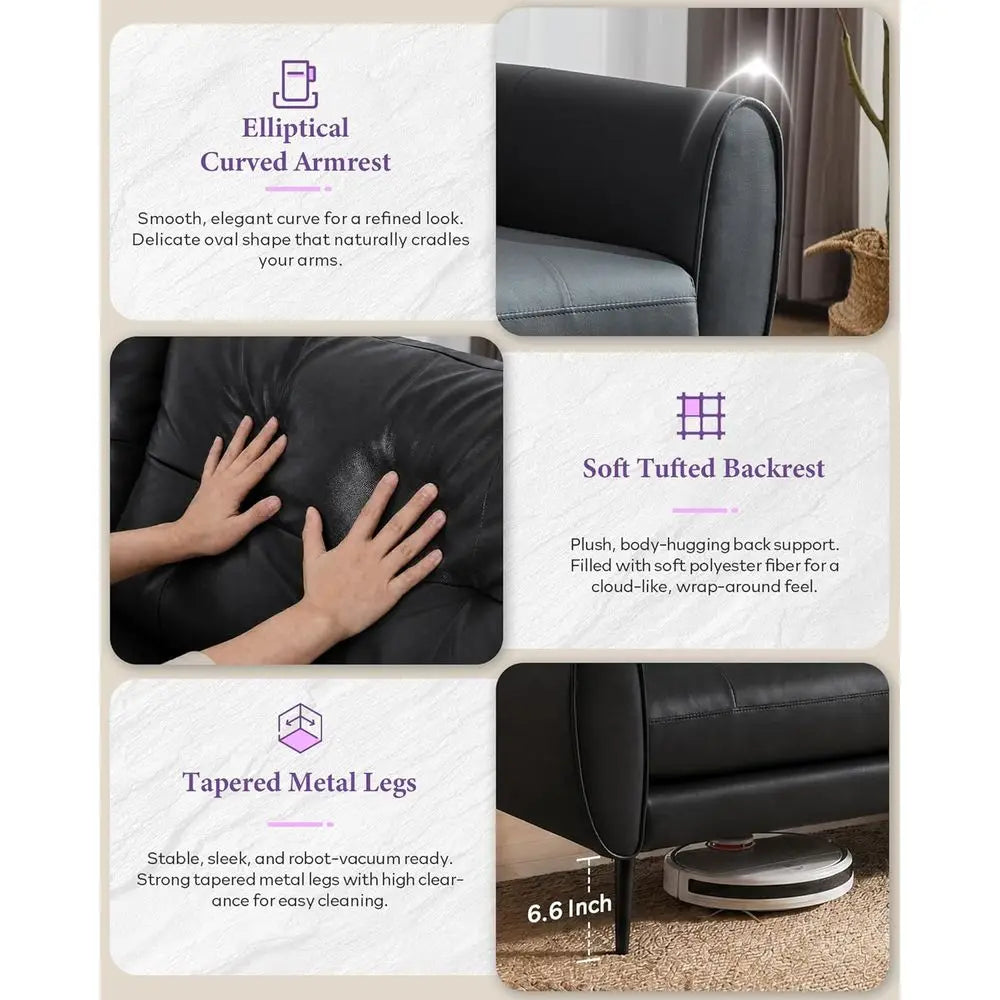 Sofa Couch 61" Small Loveseat Couches or Living Room, Black aux Leather Couch Century ern Tufted Mini Sofa