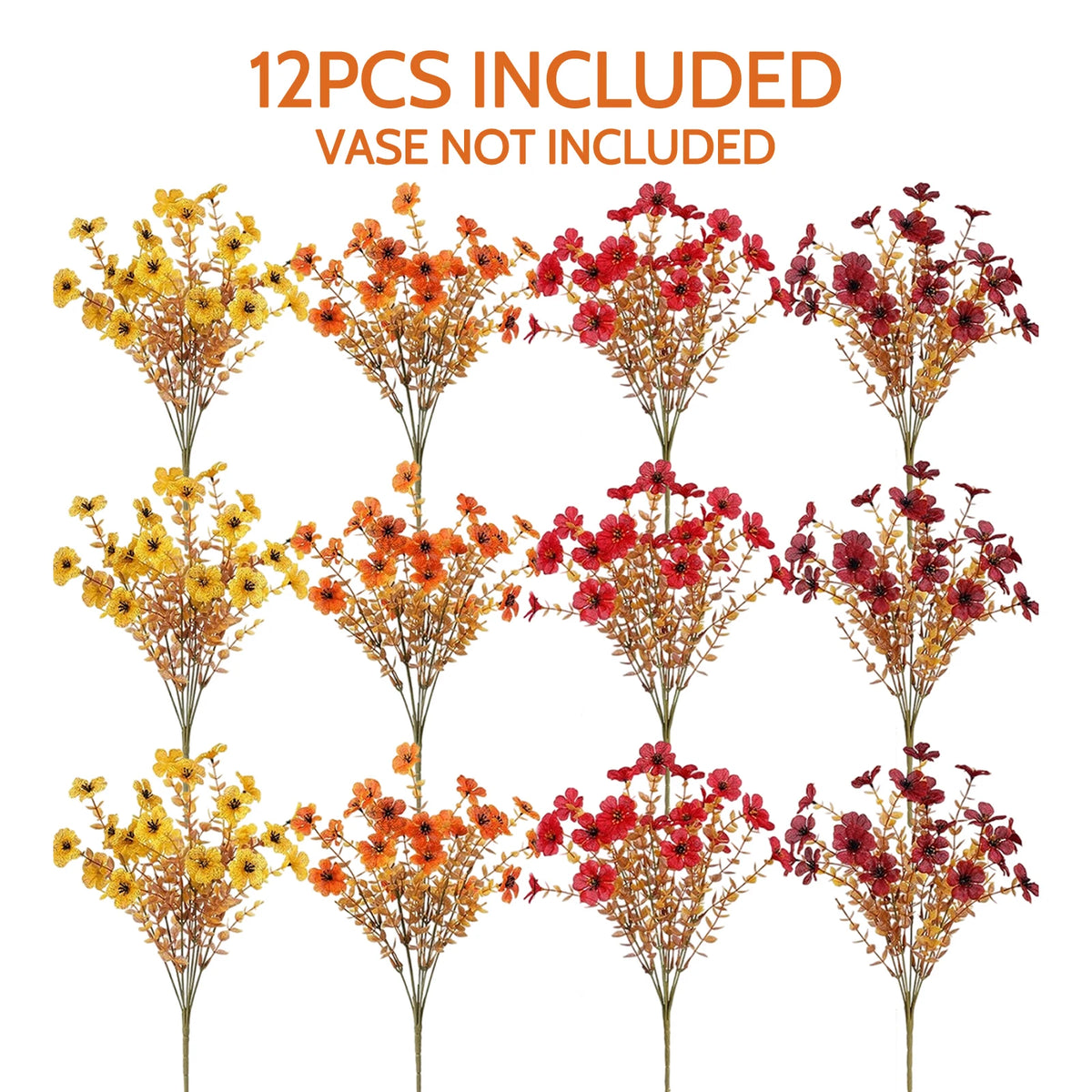 Artificial Fall Flowers, Fake Autumn Floral Stems Orange Yellow Silk Flower Bouquet, Thanksgiving Harvest Decorations for Home Table Vase, Wedding Party Decoration Flowers