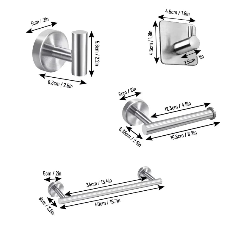 1Set Stainless Steel Wall Hook Multifunctional Towel Hook Toilet Paper Holder Towel Bar Bathroom Accessories