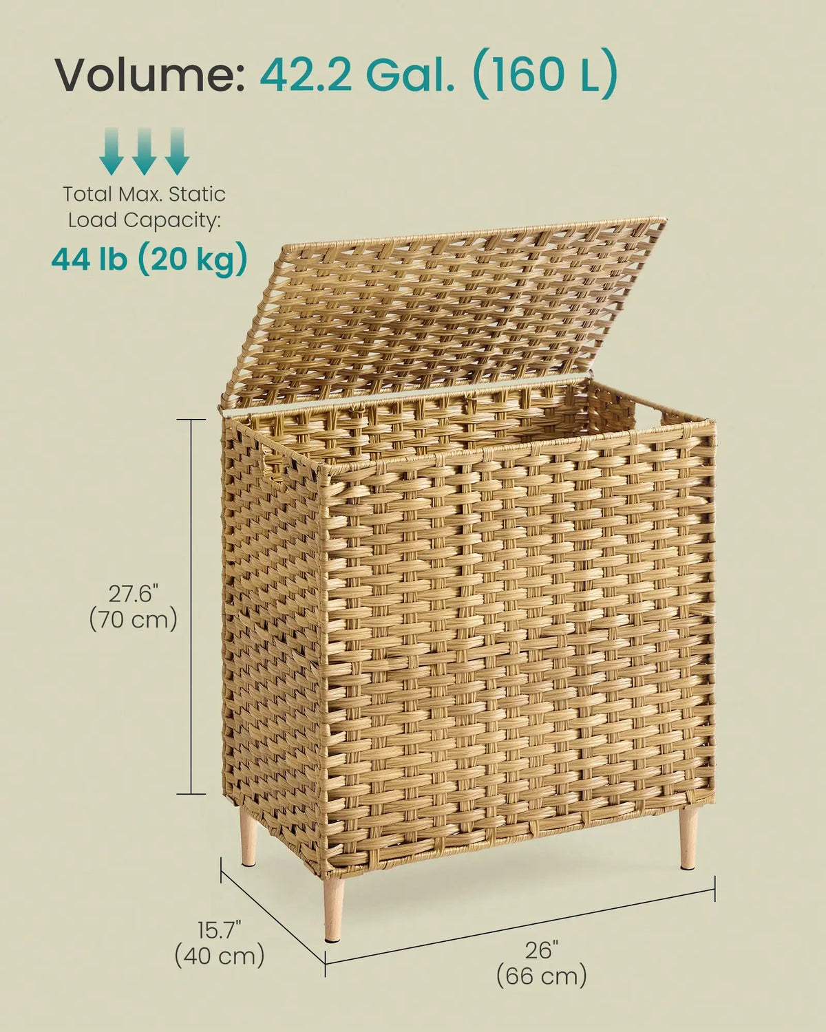 Laundry Hamper With Lid, 42.2 Gal (160L) PE Rattan Laundry Basket With Removable Washable Liners, For Bedroom & Living Room
