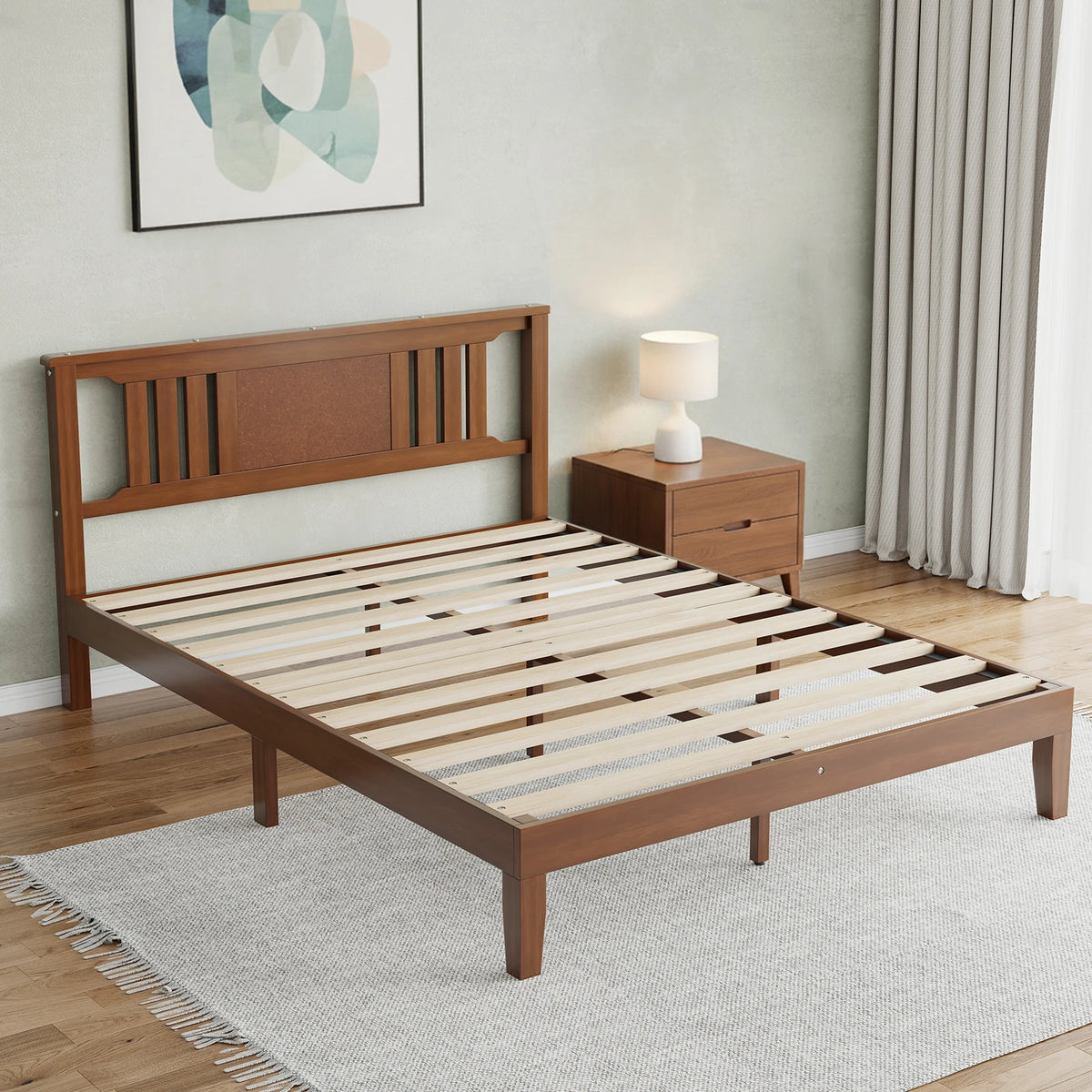 Wood Bed Frame Platform Bed with Headboard Sturdy Solid Wood Slat Support Up to 800 lbs No Box Spring Needed Easy Assembly Noise Free Suitable for Bedroom Furniture