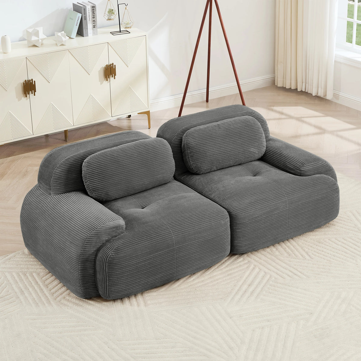 82" Loveseat Sofa in Luxury Corduroy Fabric, Modular 2-Seat Couch with Curved Armrests and Non-Slip Base, No assembly required, High-Resilience Sponge for Living Room Bedroom, Olive Green