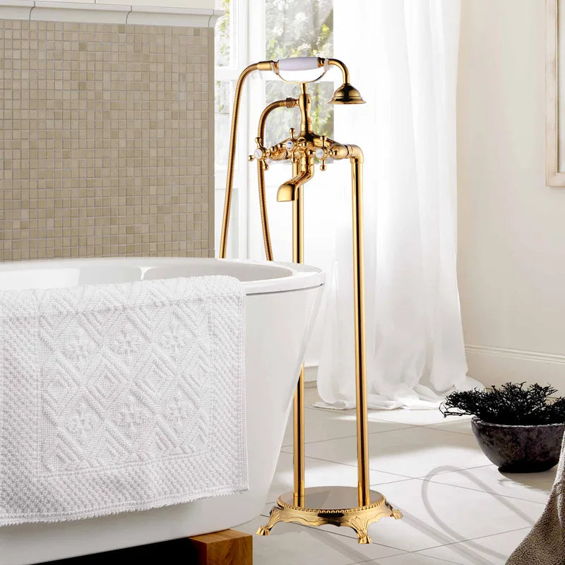 Brass Bathroom Faucet Bathtub Faucets 360 Rotation Floor Stand Faucets Telephone Type Hand Shower Antique Bath Shower Set