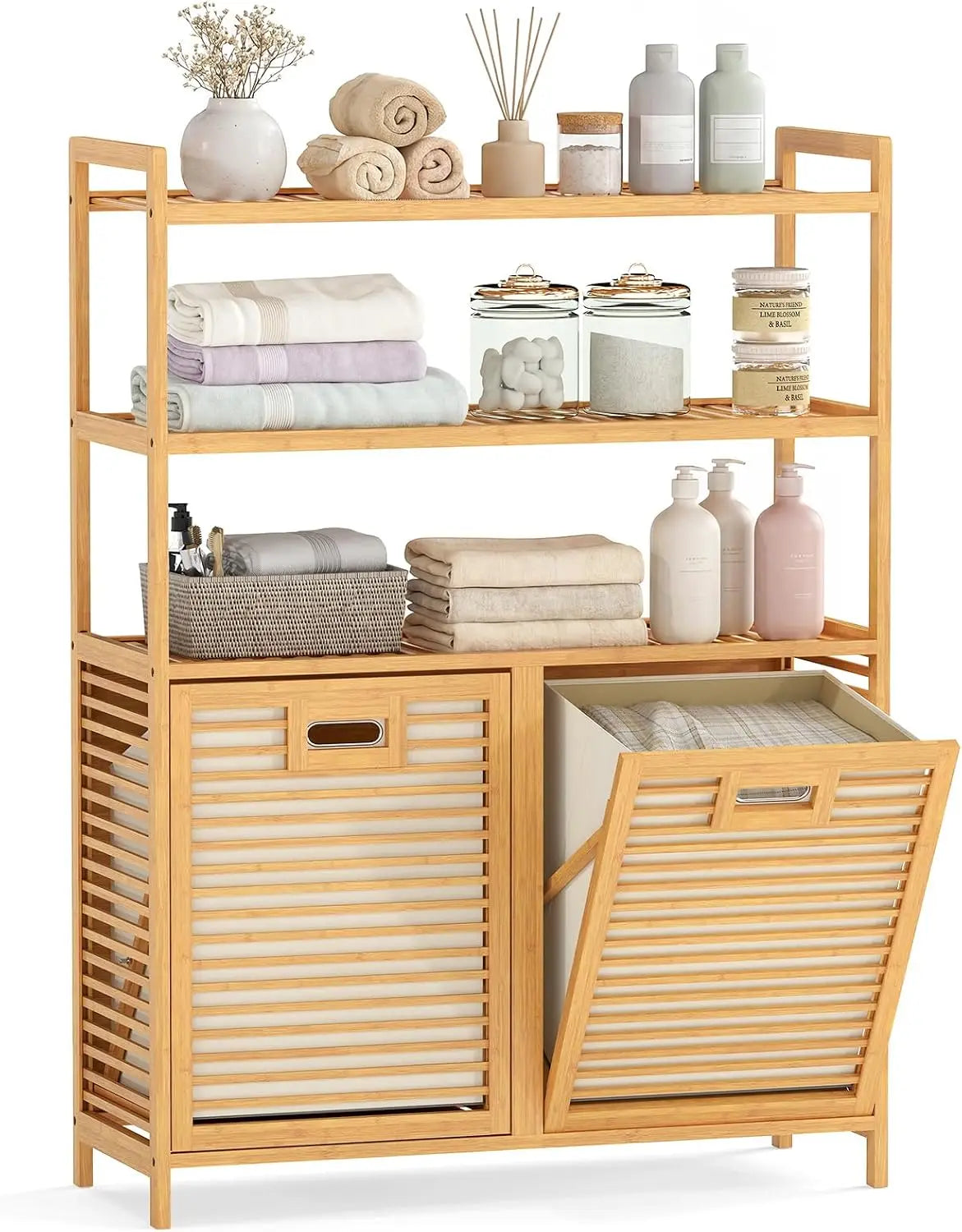 Bamboo Tilt Out Laundry Hamper Cabinet, Wicker Laundry Sorter
