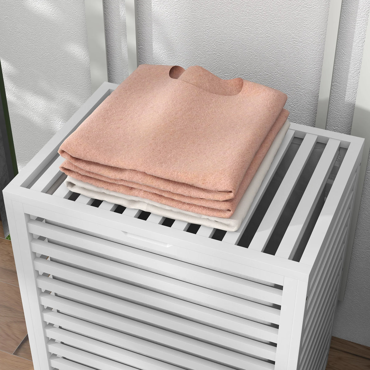 Bamboo Laundry Hamper with Lid, Laundry Basket with Removable Liner Bag, Dirty Clothes Hamper, 19.75 x 14.25 x 23.5 Inches, White