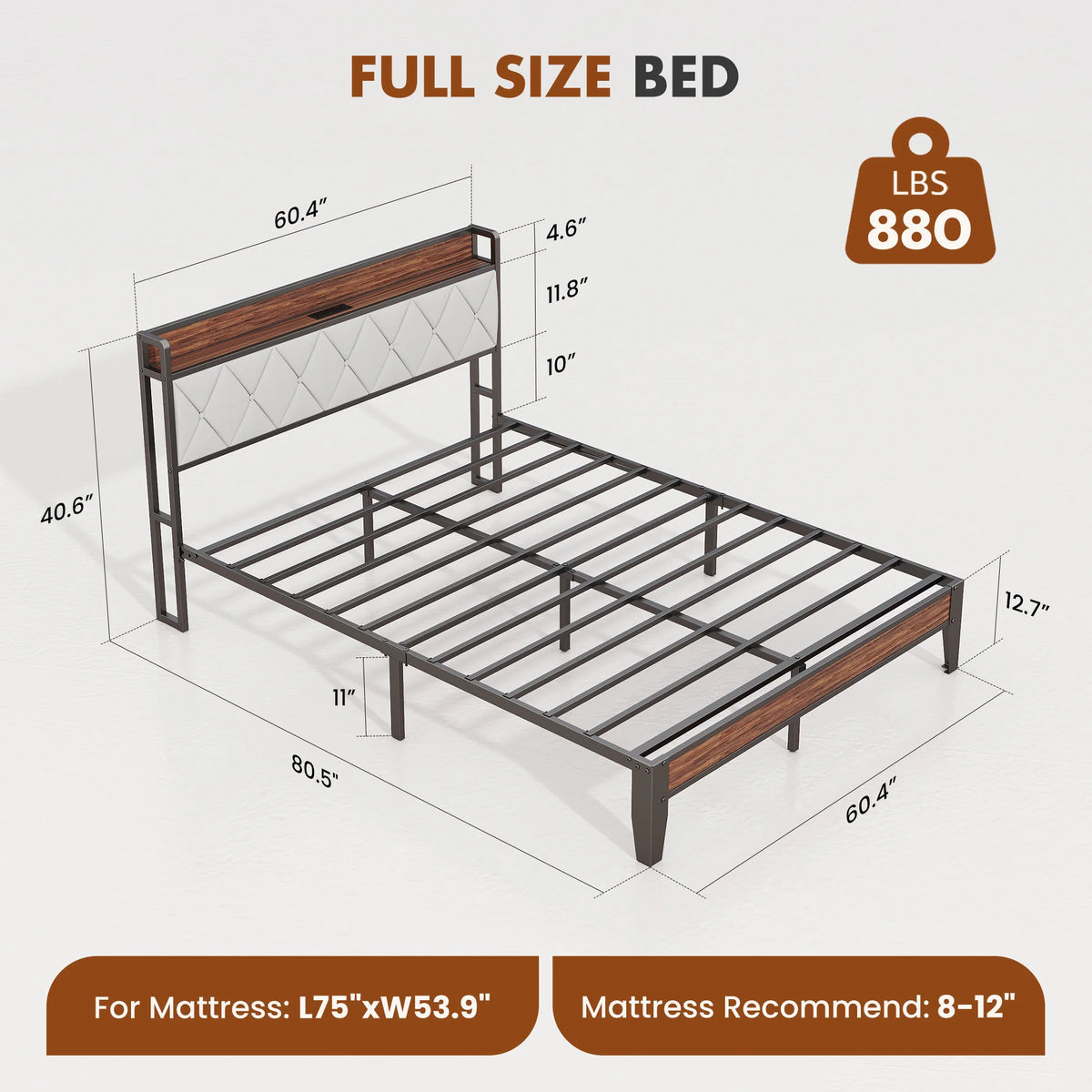 King Size Soft Pack Heavy Duty Metal Bed Frame with Headboard Charging Station 1100lbs Capacity Easy Assembly For Bedroom