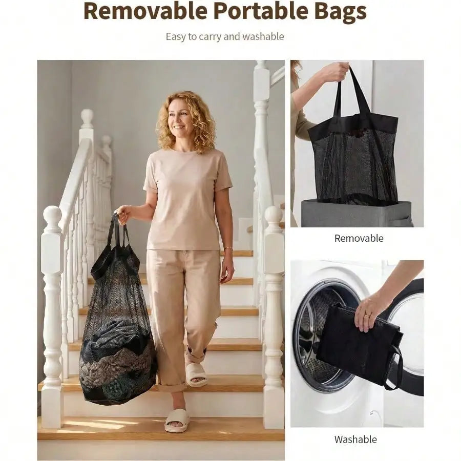 85L Laundry Hamper With Lid, Tall Dirty Clothes Hamper, Foot Loop Removable Bag Easy To Lift And Carry, Tall Collapsible Laundry Basket Bathroom, Bedroom, Laundry Room, Dorm