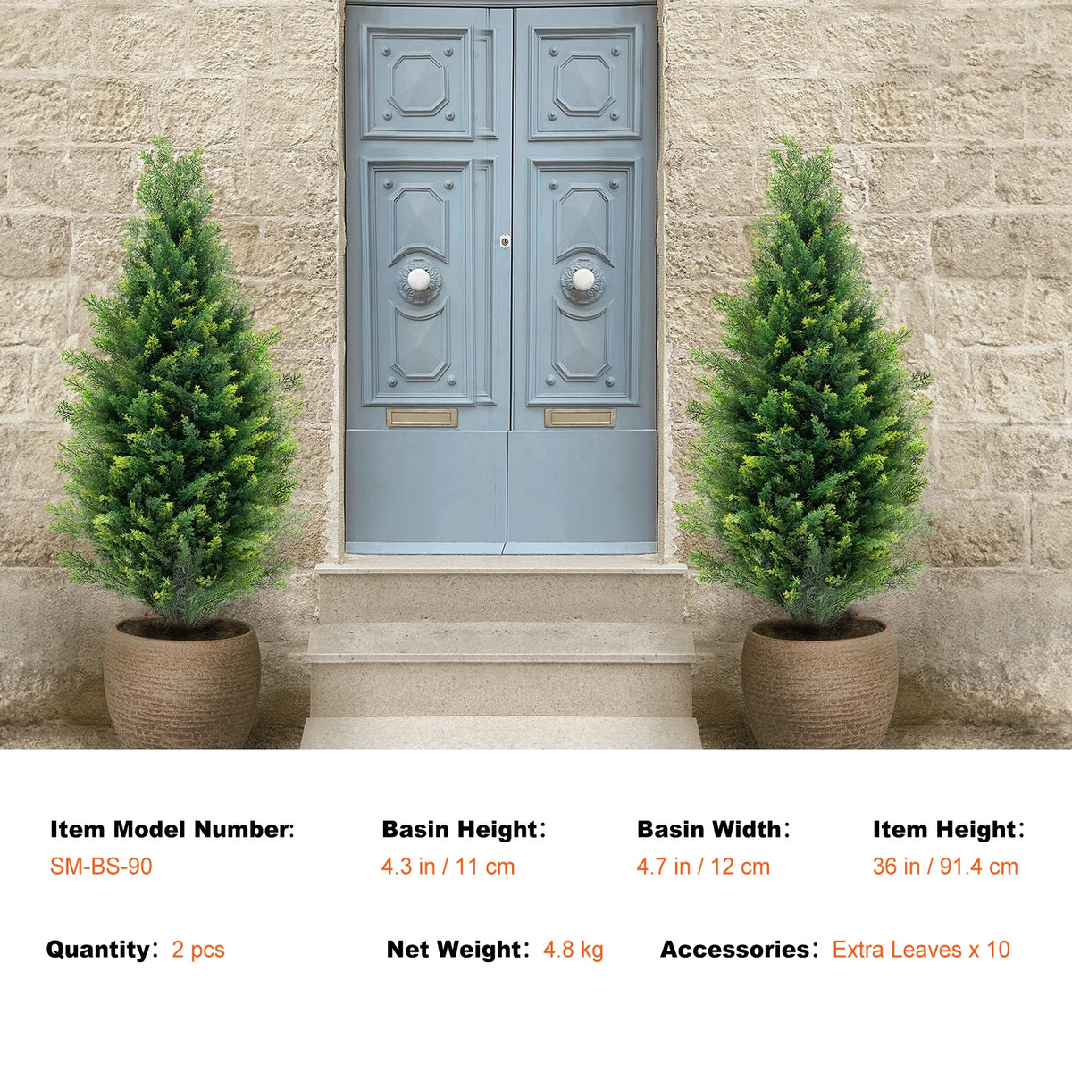 Artificial Cedar Topiary Tree, 48 inch Tall (2 Pieces), with Extra Leaves & Pot Faux Evergreen Fake Pine Cypress Trees