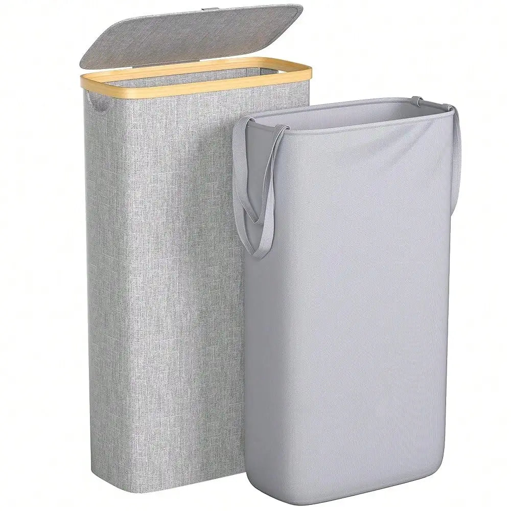 Large Laundry Hamper, 100L Waterproof Laundry Basket With Lid And Removable Bag, Collapsible Tall Clothes Hamper With Bamboo Handles For Clothes Toys In Dorm Bedroom Bathroom, Beige