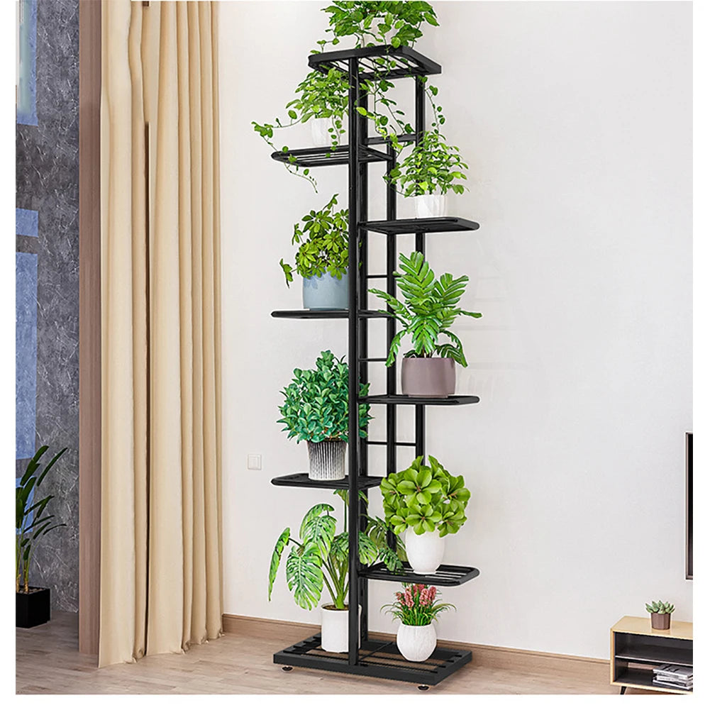 8 Tiers Metal Plant Stand, Indoor Outdoor 9 Potted Plant Holders, Tiered Plant Shelf, Metal Flower Display Rack For Garden