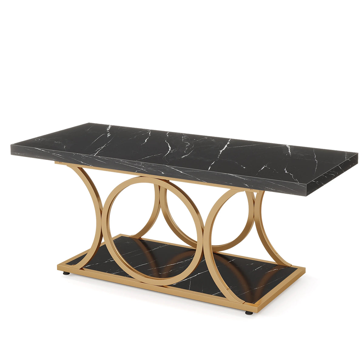 Rectangle Coffee Table, 47.24-inch Modern Coffee Tables for Living Room, 2-Tier Faux Marble Wood Coffee Table