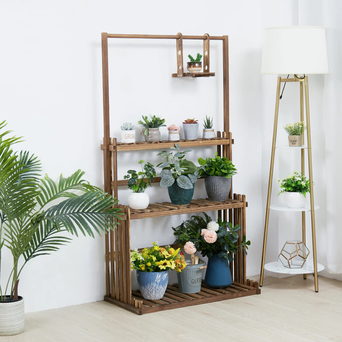 3 Tiers Wood Hanging Plant Stand Heavy Duty Garden Tall Flower Display Rack Holder