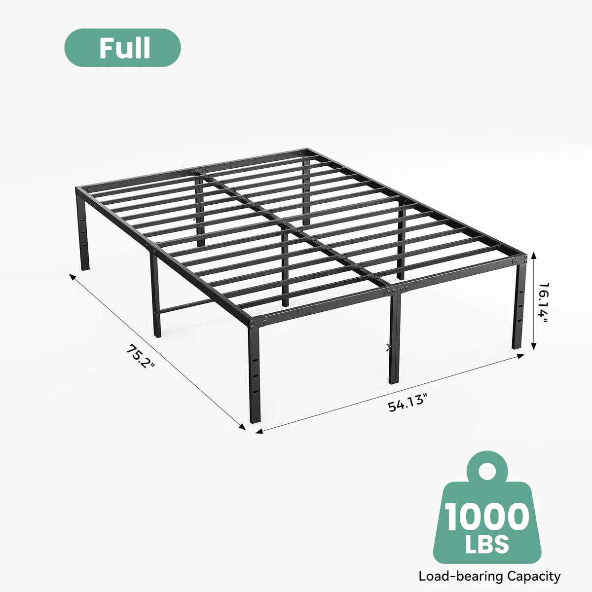 Metal Platform 16IN Tall Basic Bed Frame Sturdy Steel Heavy Duty with Storage Space Bedroom Frames Slat Support For Home