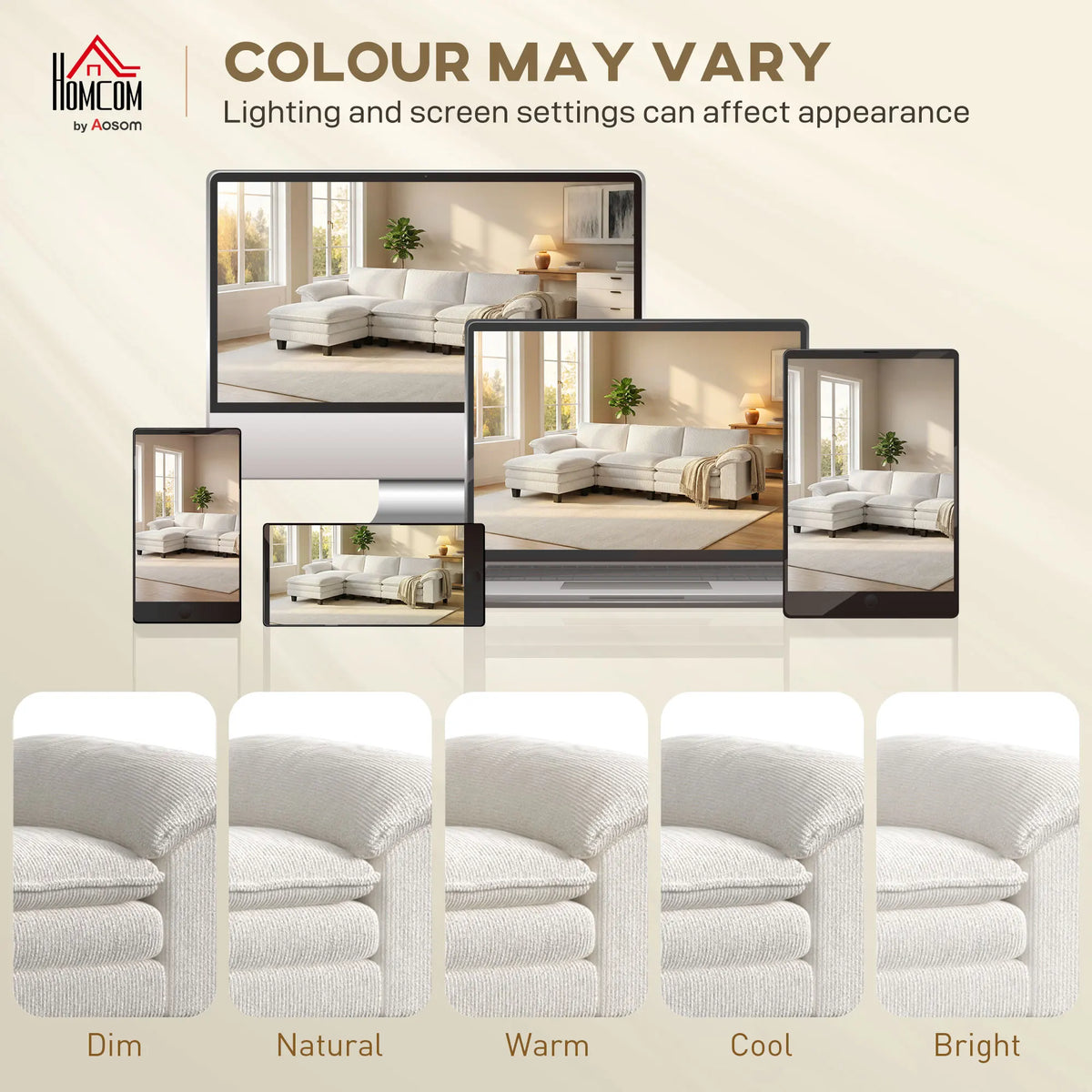 Modular Sectional Sofa Couch, 124" Oversized Cloud Couch, Beige