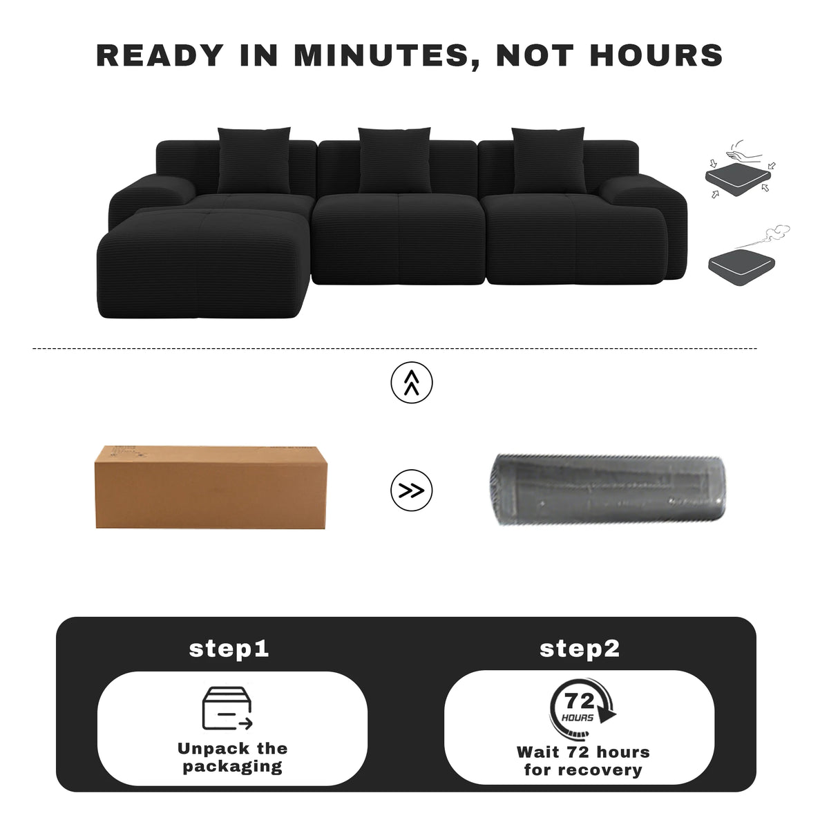 108''Modular Sectional Sofa L‑Shape Chaise Lounge, Free Combination Corduroy Couch with Pocket Spring High‑Density Foam for Living Room