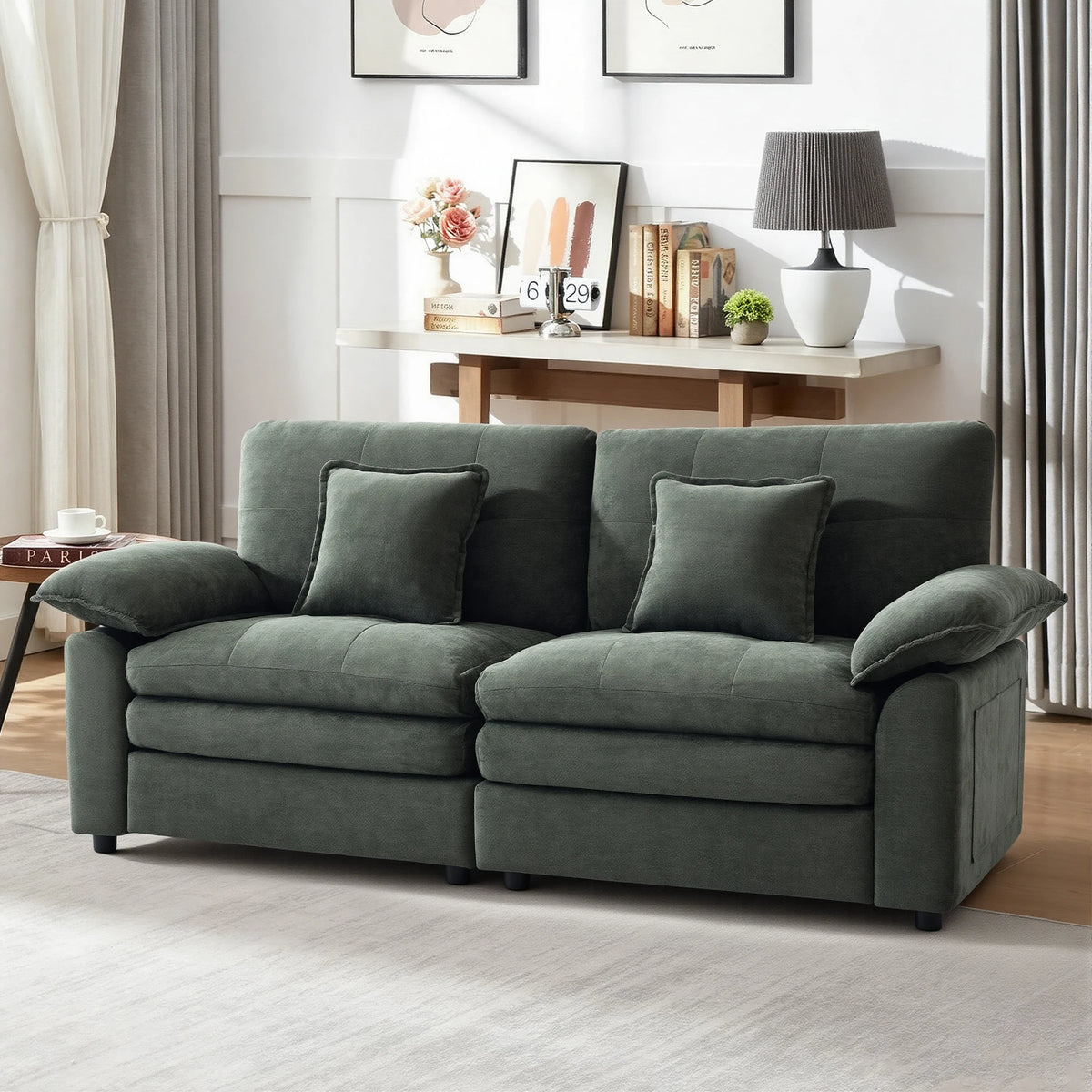 Comfortable Cloud‑Like 2 Seater Modular Sofa, Soft Chenille Upholstered Couch with Deep Seat Design for Living Room Bedroom Home Furniture