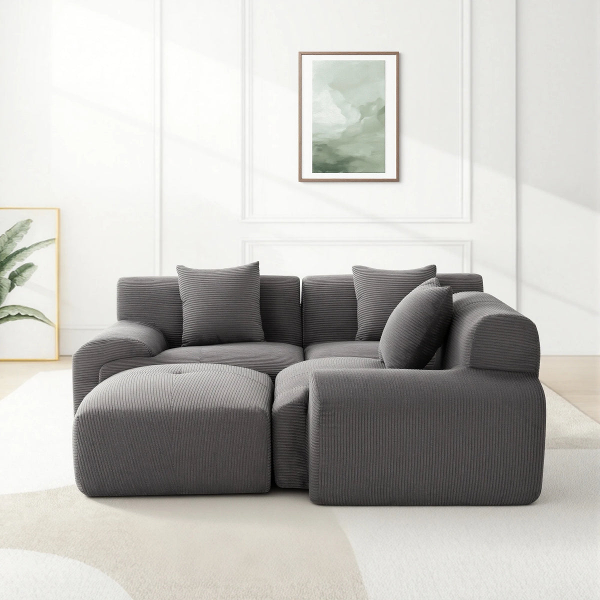 118‘’Dark grey Modular Sectional Sofa, Oversize Corduroy Couch Free Combination Sofa with Wide Armrest & Throw Pillows for Living Room