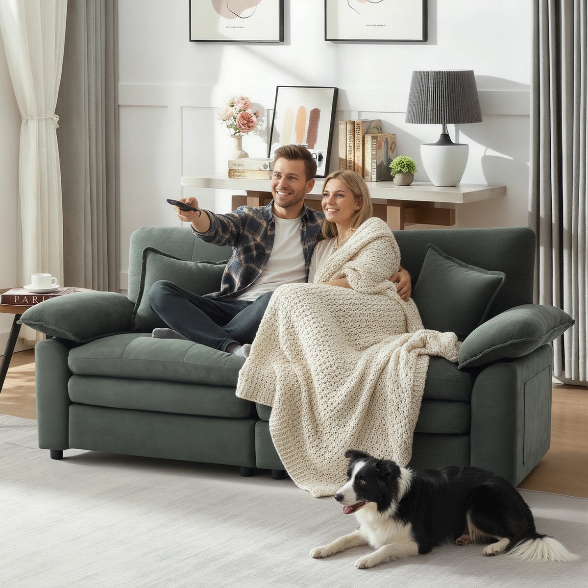 Comfortable Cloud‑Like 2 Seater Modular Sofa, Soft Chenille Upholstered Couch with Deep Seat Design for Living Room Bedroom Home Furniture