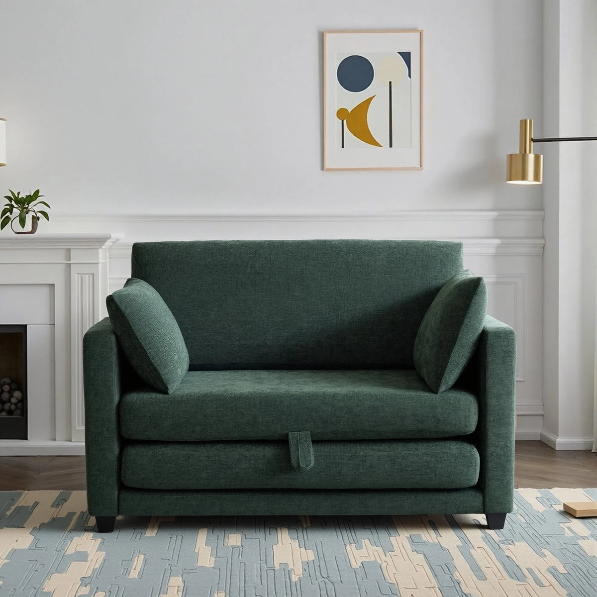 Soft Fabric 2‑in‑1 Pull‑Out Sofa Bed, Loveseat Sleeper Couch with Solid Wood Frame, Vacuum Packed No Assembly Furniture for Home Use
