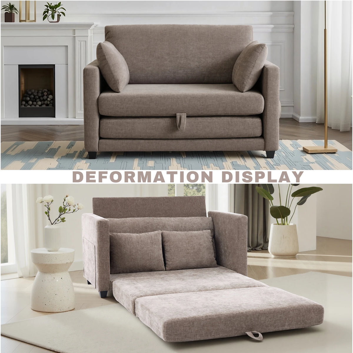 2‑in‑1 Pull‑Out Sleeper Sofa Bed, Fabric Loveseat Couch with Solid Wood Frame, Vacuum Packed No Assembly Sofa for Small Apartment Guest Room