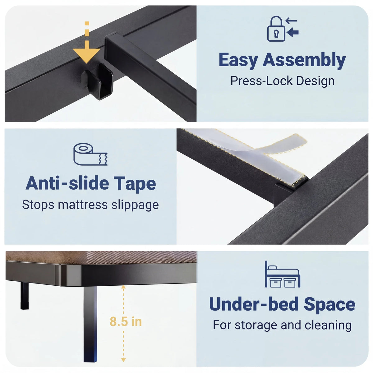 Twin/Full/Queen/King Size Heavy Duty Floating Bed Frame with Smart LED Lights and Charging Station, No Box Spring Needed