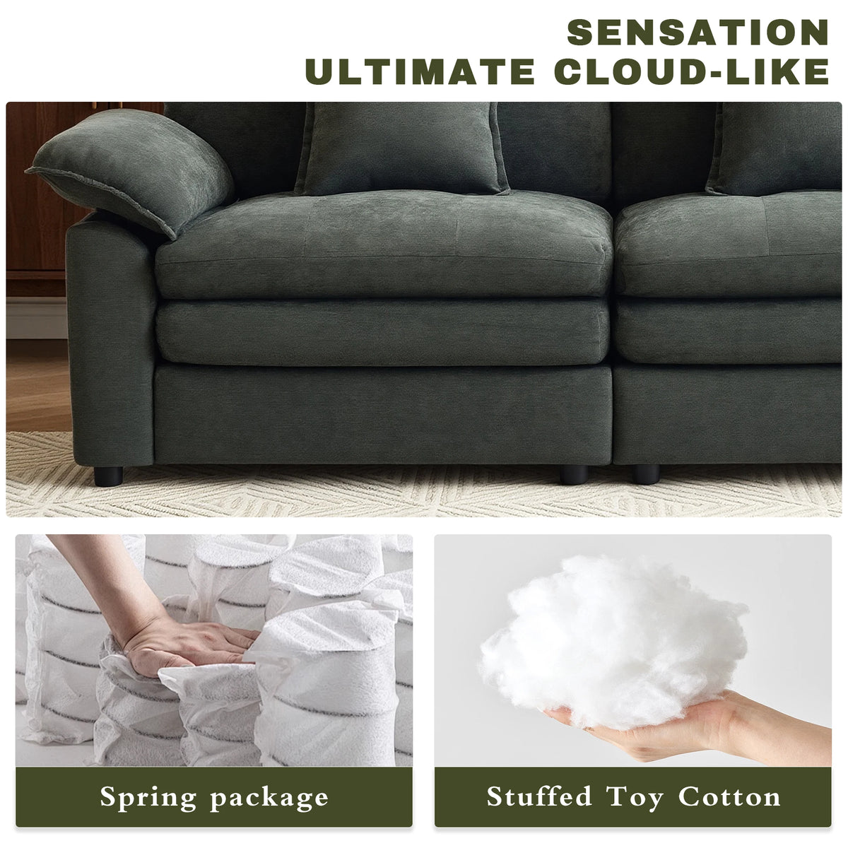 Comfortable Cloud‑Like 2 Seater Modular Sofa, Soft Chenille Upholstered Couch with Deep Seat Design for Living Room Bedroom Home Furniture