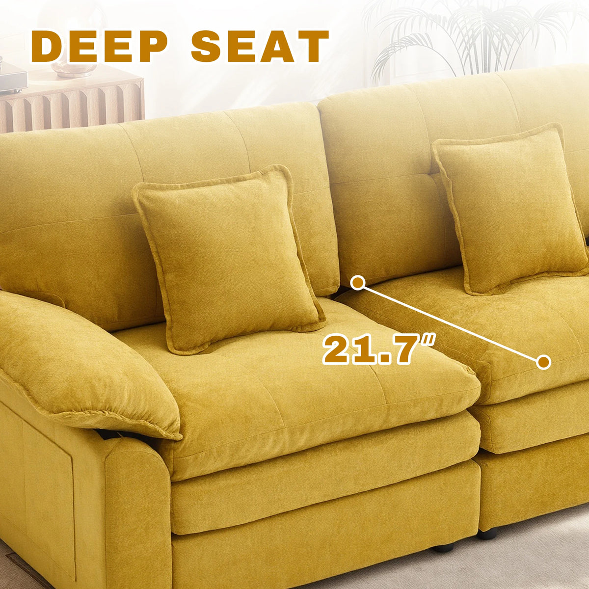 Modular 2‑Seater Living Room Sofa, Chenille Fabric Couch with High‑Density Cotton Filled Cushion, Plush Pillow Armrest for Daily Relaxation