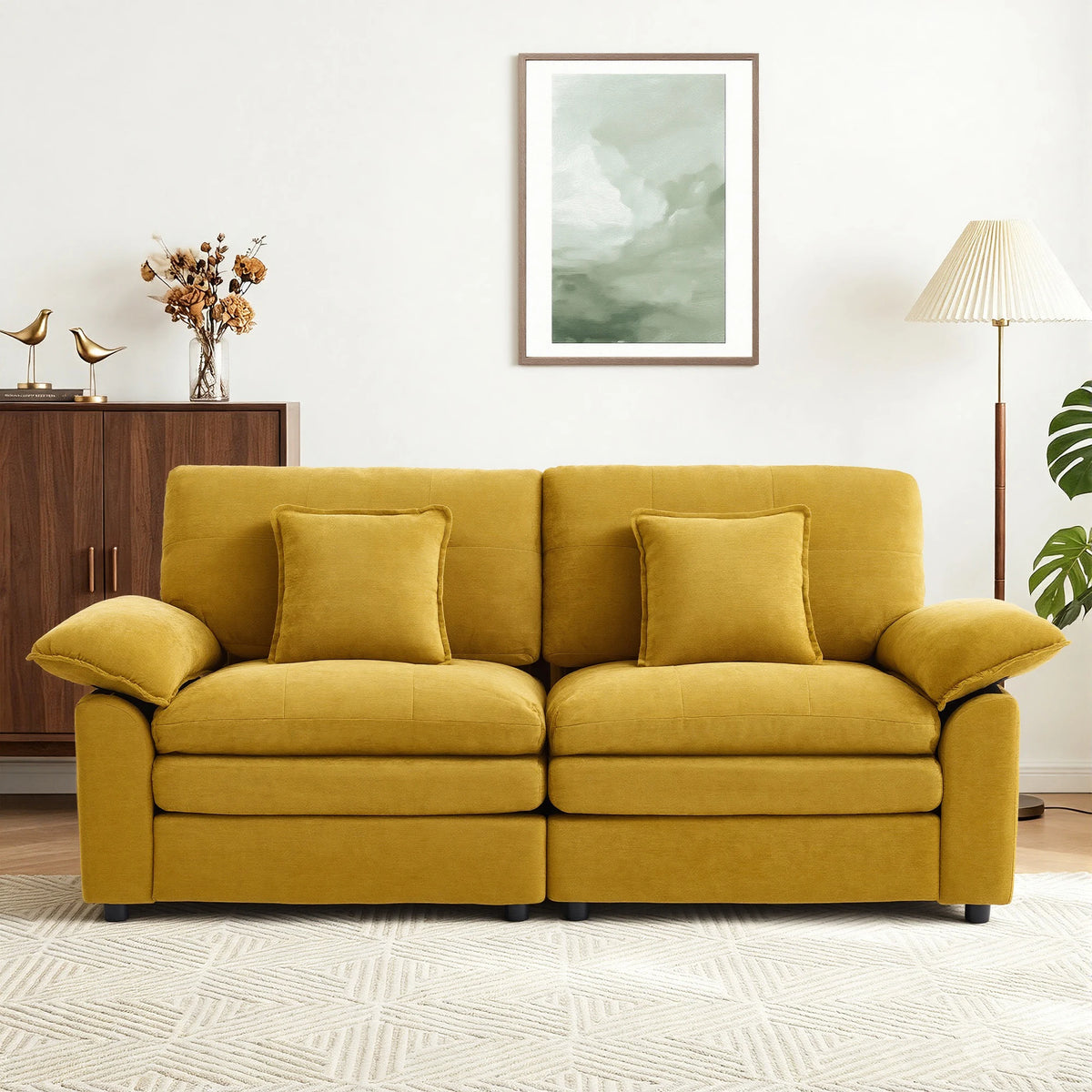 Modular 2‑Seater Living Room Sofa, Chenille Fabric Couch with High‑Density Cotton Filled Cushion, Plush Pillow Armrest for Daily Relaxation