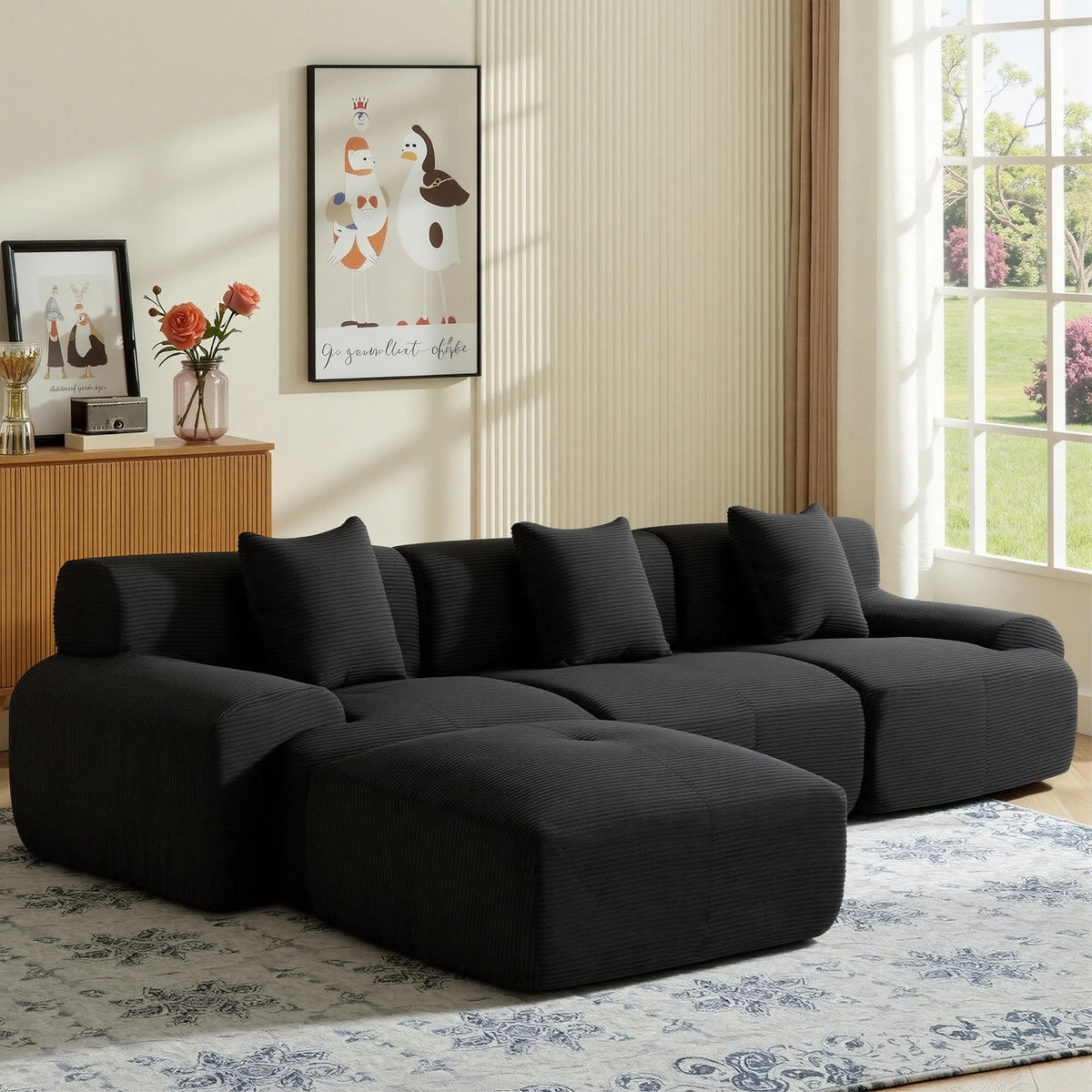 108''Modular Sectional Sofa L‑Shape Chaise Lounge, Free Combination Corduroy Couch with Pocket Spring High‑Density Foam for Living Room