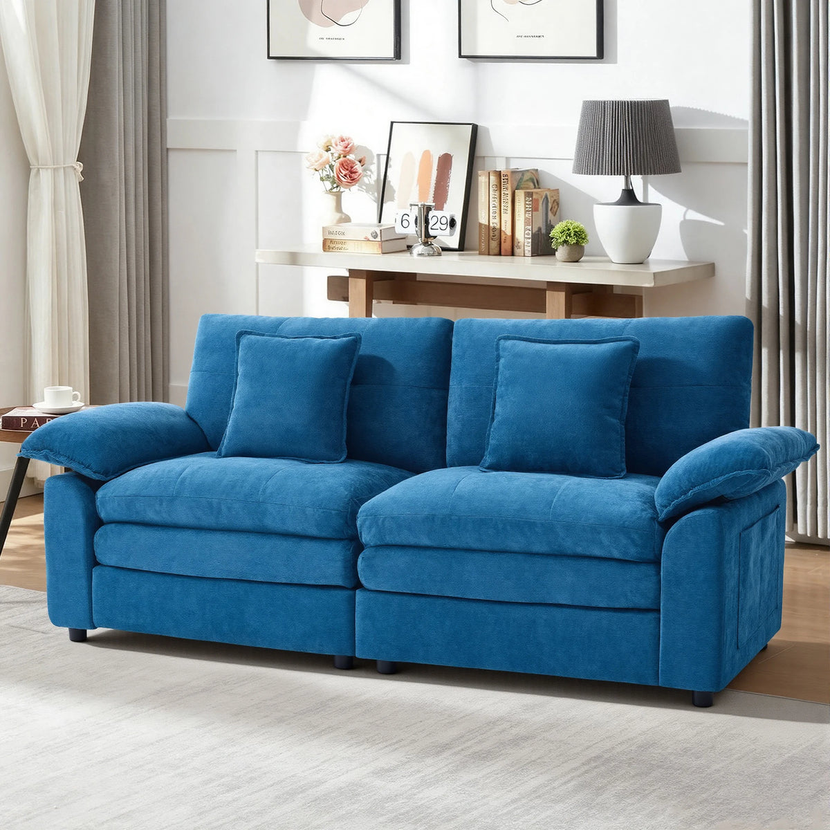 Modern 2‑Seater Modular Sectional Sofa, Breathable Chenille Fabric Couch with Extra Throw Pillows for Small Space Apartment Condo