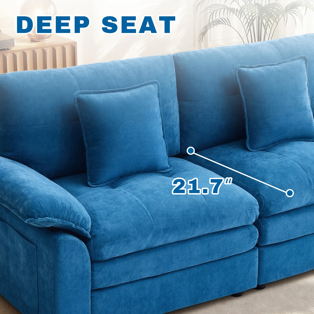 2‑Seater Modular Sofa Couch, Chenille Fabric Deep Seat Living Room Sofa with Cloud‑Like High‑Density Cotton Fill & 2 Throw Pillows for Apartment