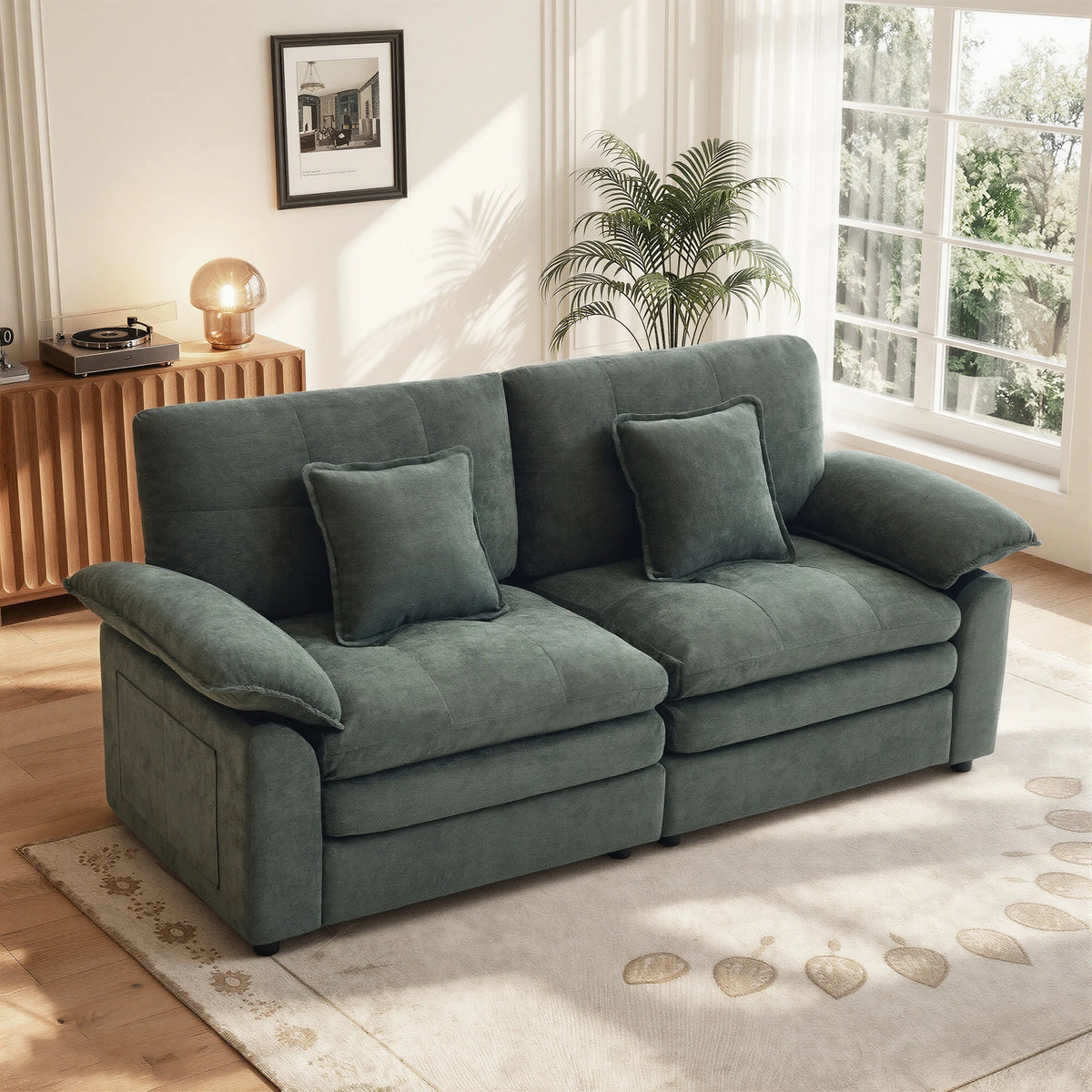 Comfortable Cloud‑Like 2 Seater Modular Sofa, Soft Chenille Upholstered Couch with Deep Seat Design for Living Room Bedroom Home Furniture