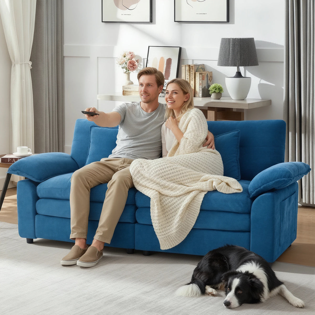 Modern 2‑Seater Modular Sectional Sofa, Breathable Chenille Fabric Couch with Extra Throw Pillows for Small Space Apartment Condo
