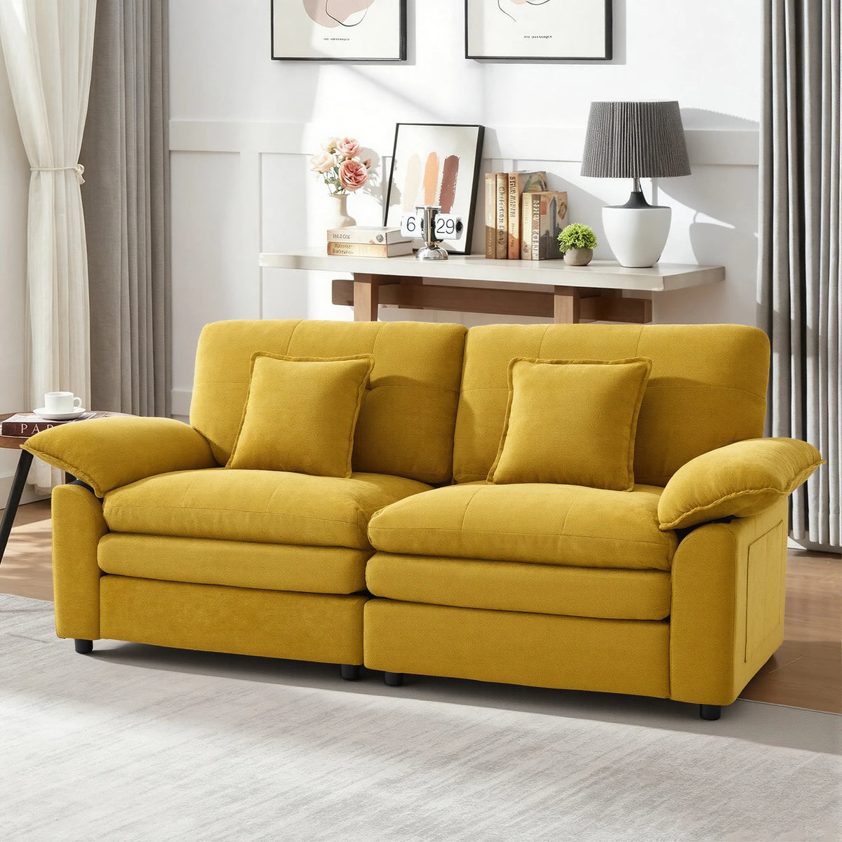 Modular 2‑Seater Living Room Sofa, Chenille Fabric Couch with High‑Density Cotton Filled Cushion, Plush Pillow Armrest for Daily Relaxation