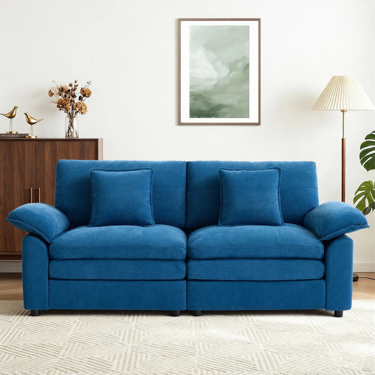 Modern 2‑Seater Modular Sectional Sofa, Breathable Chenille Fabric Couch with Extra Throw Pillows for Small Space Apartment Condo