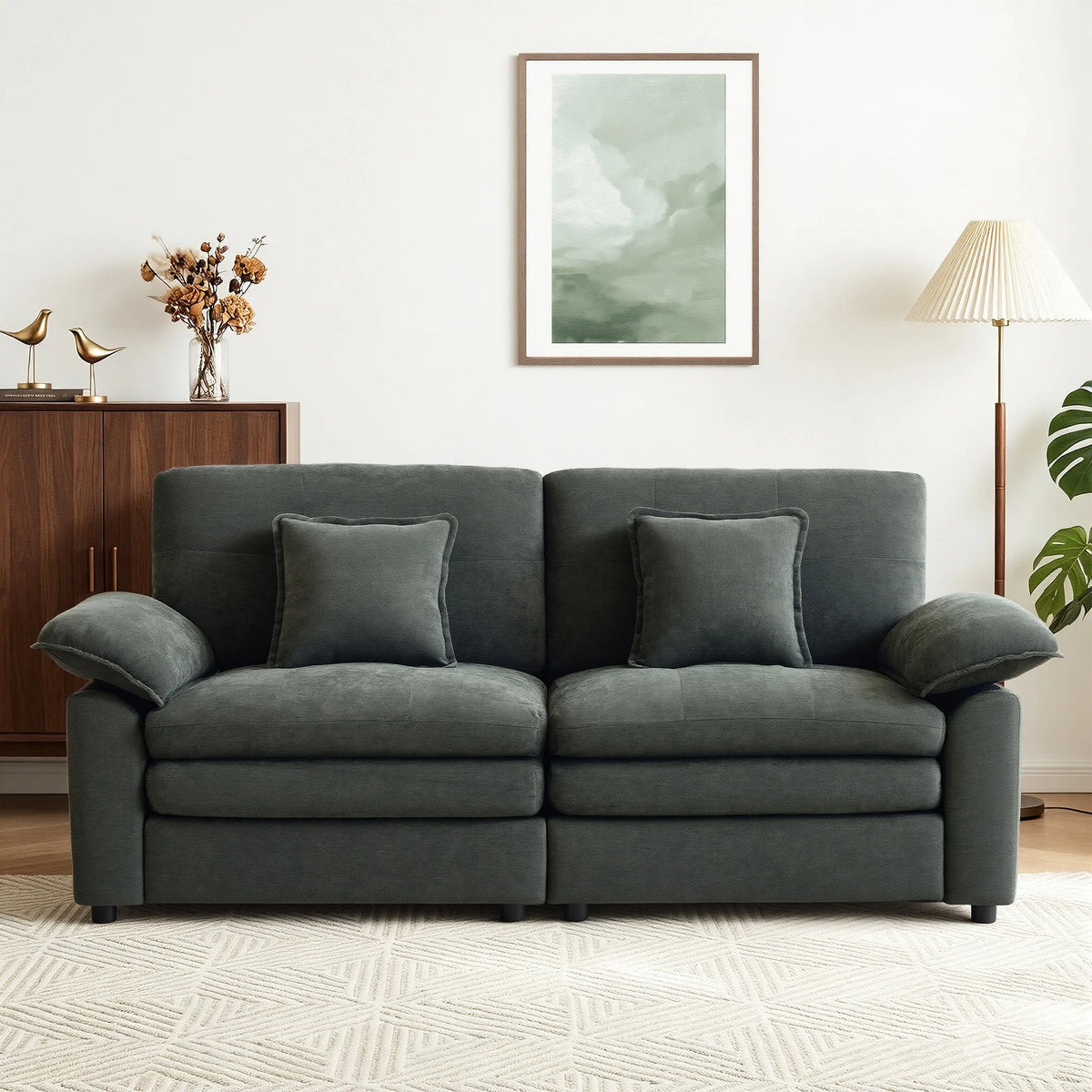 Comfortable Cloud‑Like 2 Seater Modular Sofa, Soft Chenille Upholstered Couch with Deep Seat Design for Living Room Bedroom Home Furniture