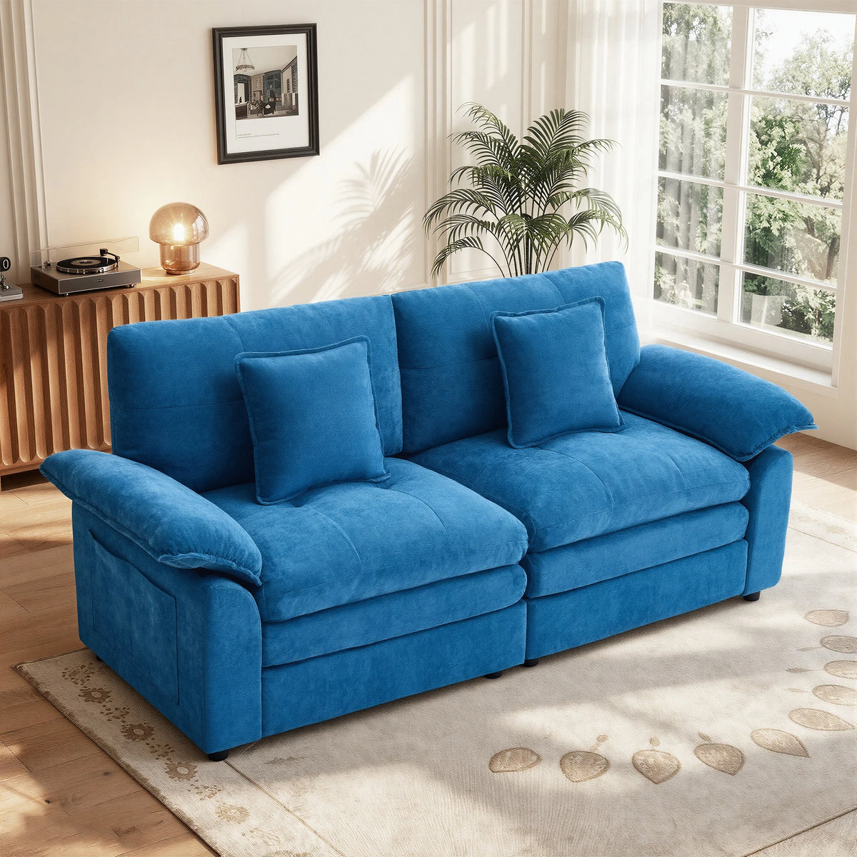 Modern 2‑Seater Modular Sectional Sofa, Breathable Chenille Fabric Couch with Extra Throw Pillows for Small Space Apartment Condo