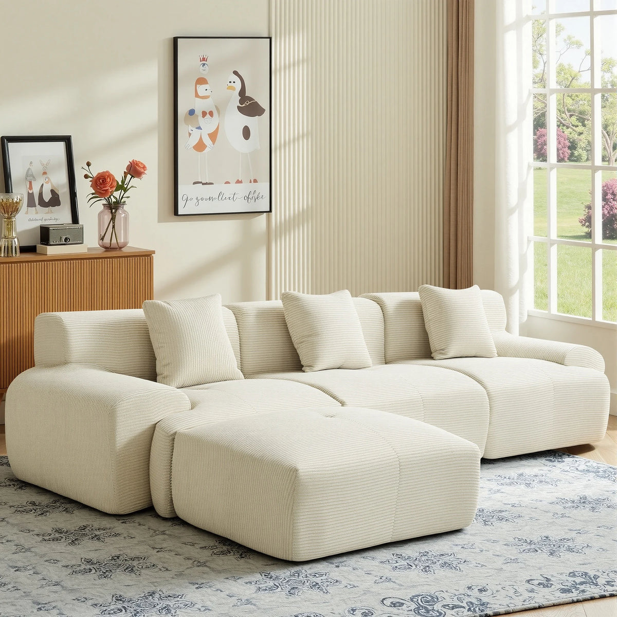 108''Modular Sectional Sofa L‑Shape Chaise Lounge, Free Combination Corduroy Couch with Pocket Spring High‑Density Foam for Living Room