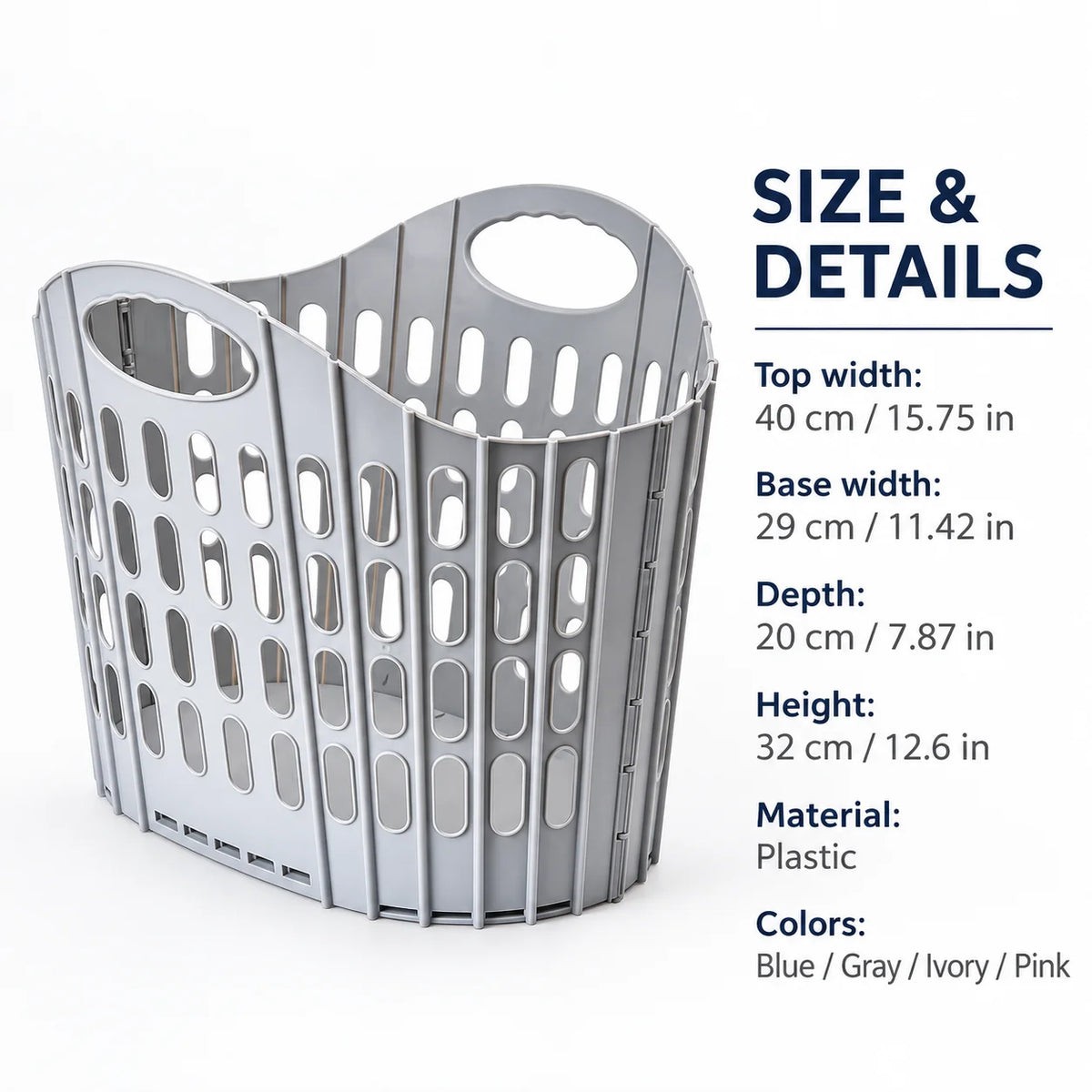 Ventilated Collapsible Laundry Basket Plastic Hamper with Integrated Handles for Bathroom Dorm and Home Use Top Quality
