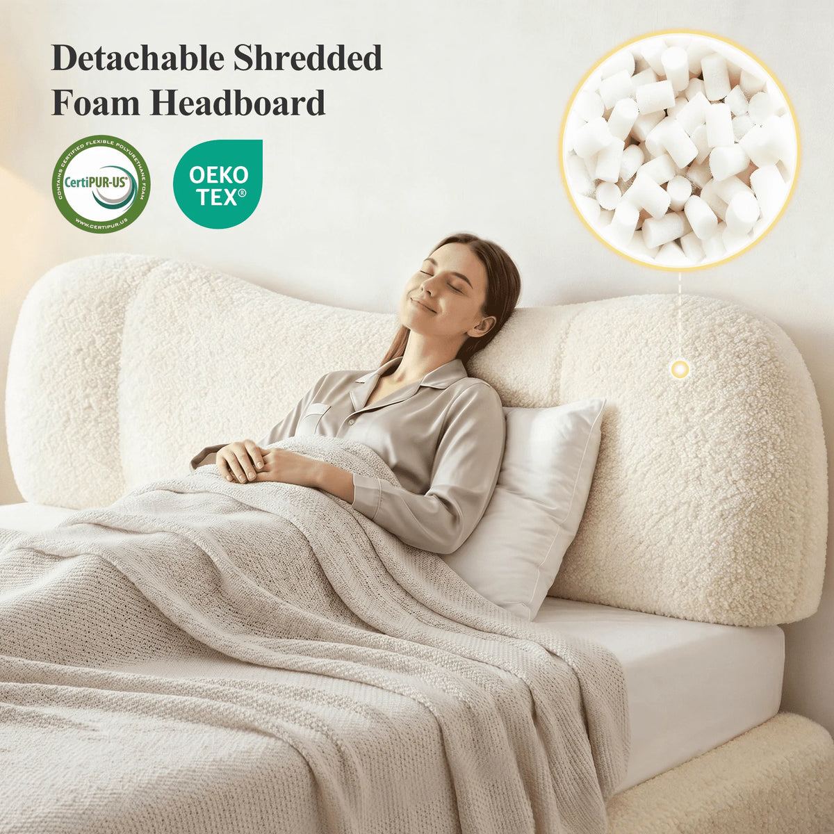 Cloud Bed Frame with 5.9" Detachable Headboard, No Assembly Required Beds All-Foam Boneless, Noise-Free, No Box Spring Needed