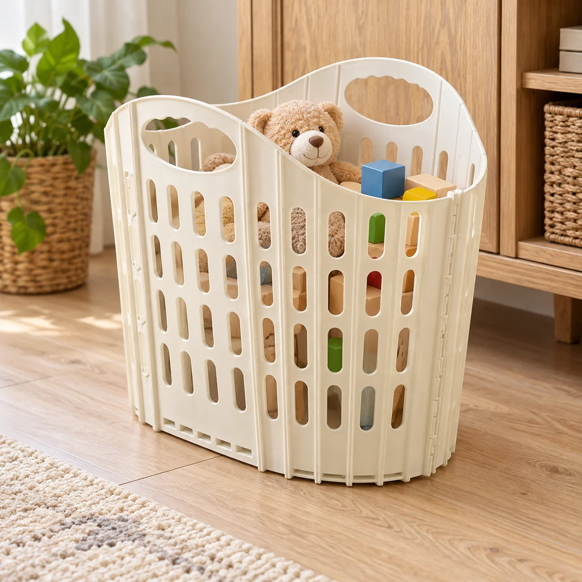Ventilated Collapsible Laundry Basket Plastic Hamper with Integrated Handles for Bathroom Dorm and Home Use Top Quality