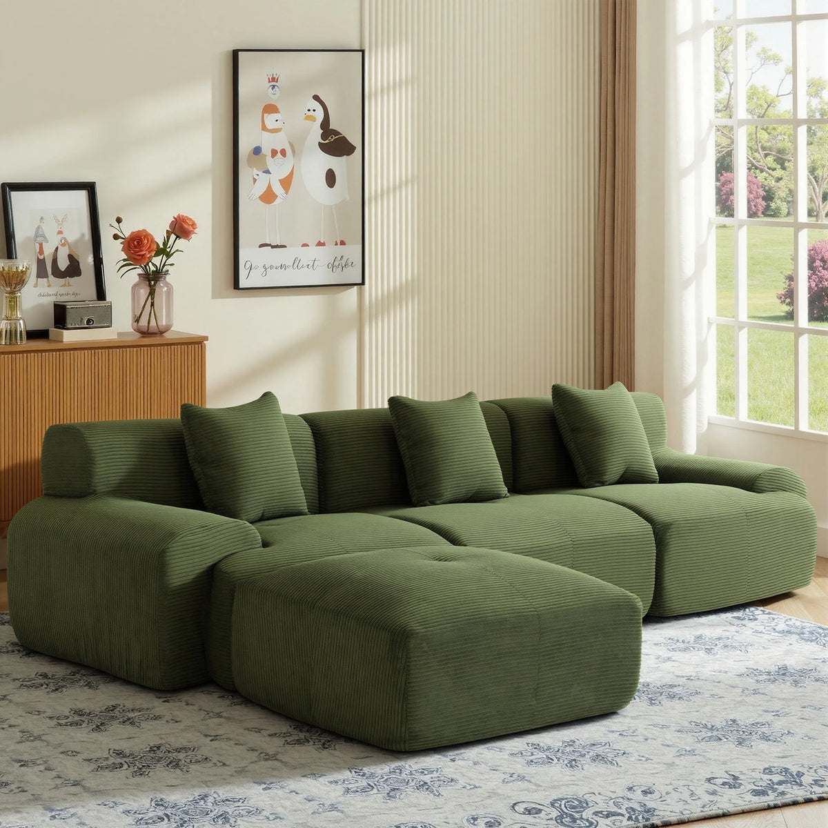 108''Modular Sectional Sofa L‑Shape Chaise Lounge, Free Combination Corduroy Couch with Pocket Spring High‑Density Foam for Living Room