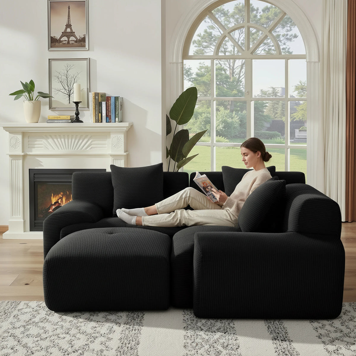 108''Modular Sectional Sofa L‑Shape Chaise Lounge, Free Combination Corduroy Couch with Pocket Spring High‑Density Foam for Living Room