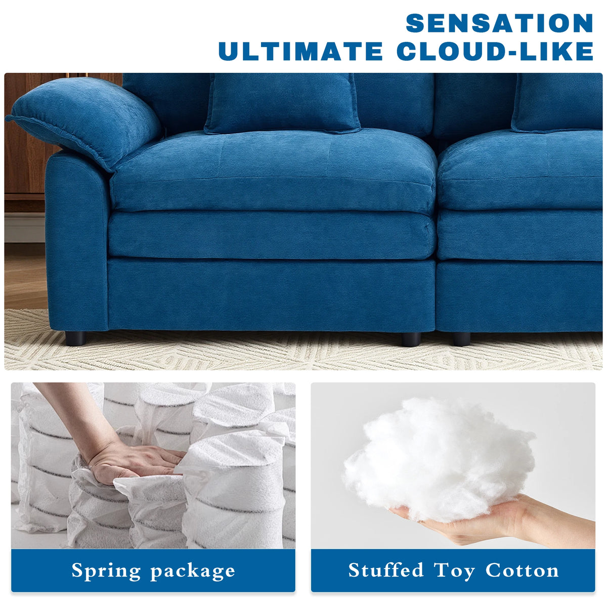 Modern 2‑Seater Modular Sectional Sofa, Breathable Chenille Fabric Couch with Extra Throw Pillows for Small Space Apartment Condo