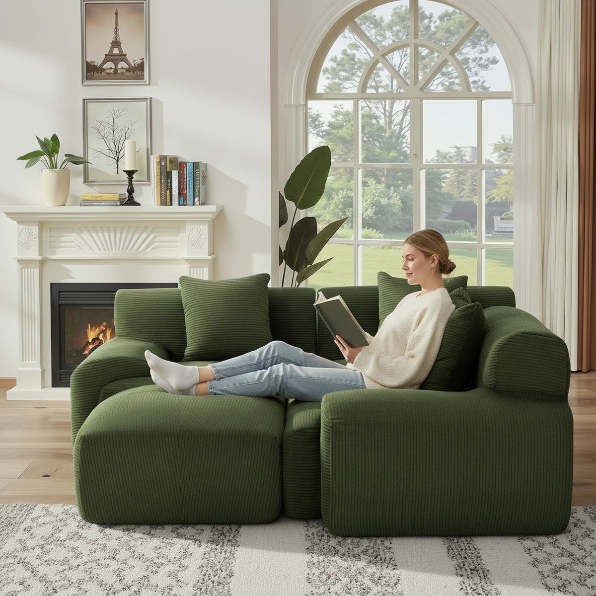 108''Modular Sectional Sofa L‑Shape Chaise Lounge, Free Combination Corduroy Couch with Pocket Spring High‑Density Foam for Living Room